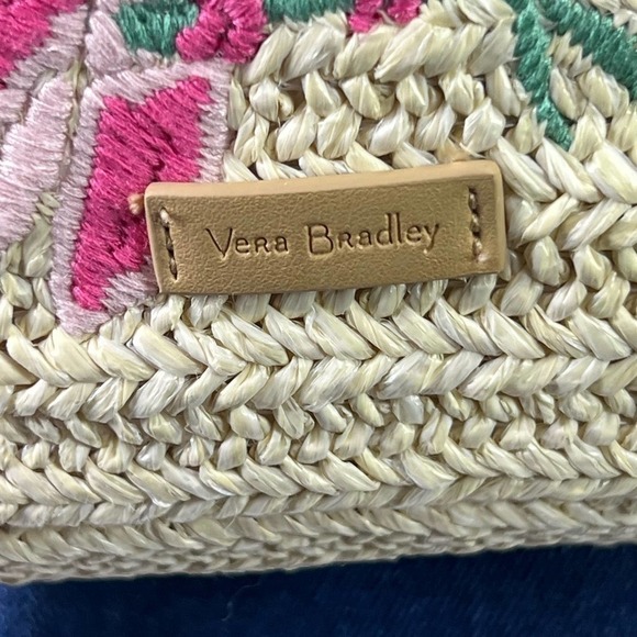 Vera Bradley Straw Mini Convertible Backpack Light Natural Straw Tan Pink Green - Picture 11 of 13